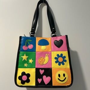 dELiA*s Vibrant Patchwork Tote with Fun Icons